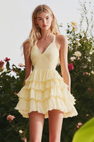 Load image into Gallery viewer, Daffodil Chiffon Short A Line Graduation Dress with Ruffles