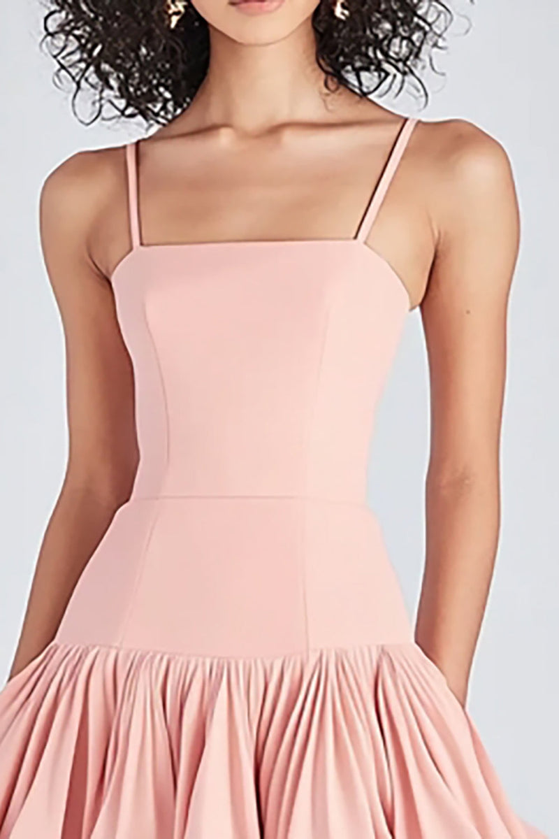 Load image into Gallery viewer, Pink Satin Short A Line Graduation Dress with Ruffles