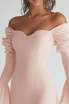 Pink Chiffon Long Sleeves Short Graduation Dress with Ruffles