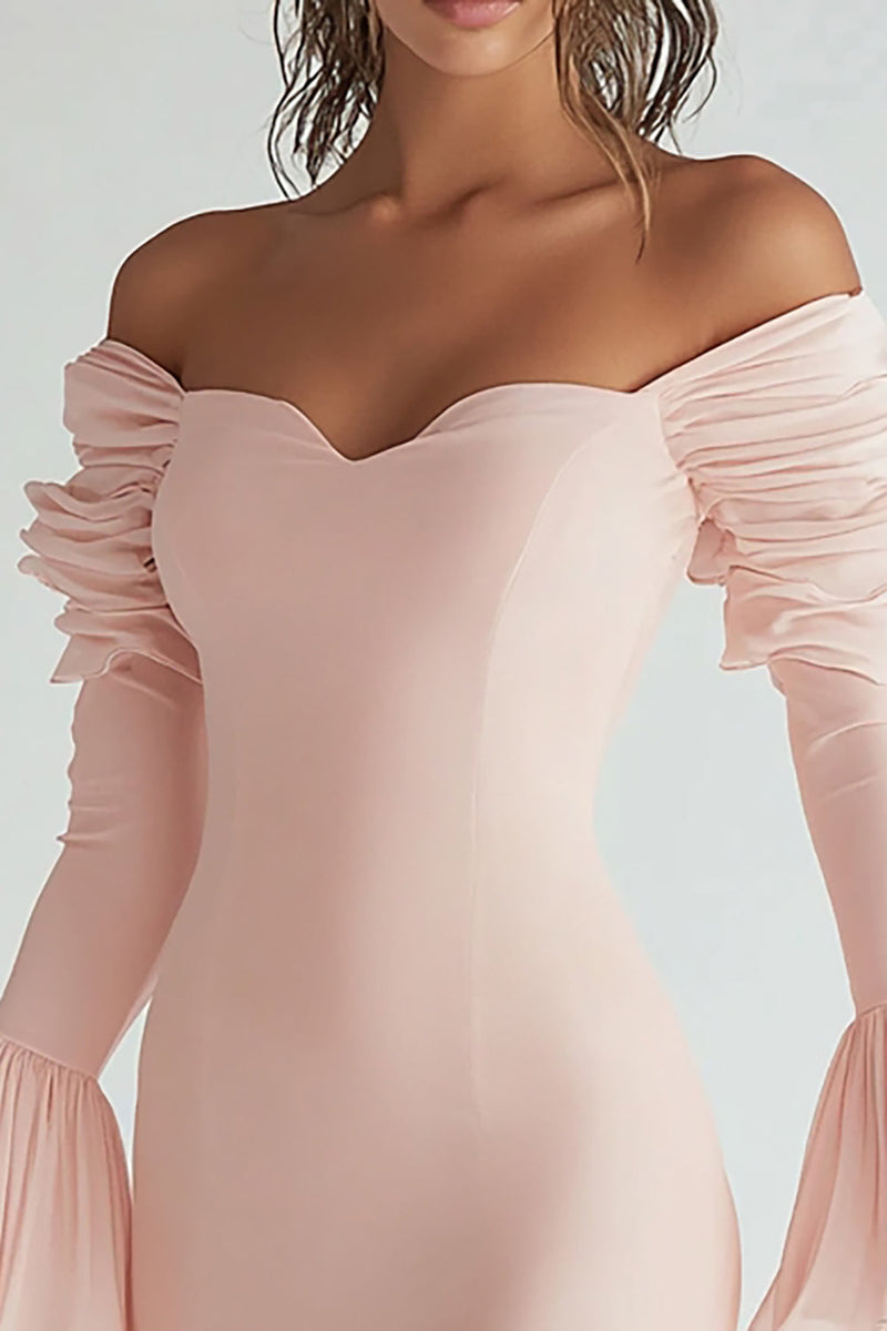 Load image into Gallery viewer, Pink Chiffon Long Sleeves Short Graduation Dress with Ruffles