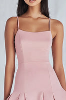 Load image into Gallery viewer, Pink Satin Spaghetti Straps Short A Line Graduation Dress with Ruffles