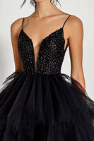Load image into Gallery viewer, Sparkly Black Tulle Beaded Ball Gown Long Prom Dress with Ruffles