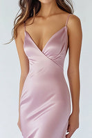 Load image into Gallery viewer, Pink Satin Mermaid Spaghetti Straps Long Prom Dress