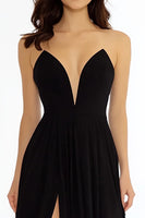 Load image into Gallery viewer, Black A Line Strapless Long Prom Dress with Slit