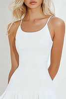 Load image into Gallery viewer, White Satin Scoop Short A Line Graduation Dress with Ruffles