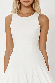 White Satin Short Round Neck A Line Graduation Dress with Ruffles