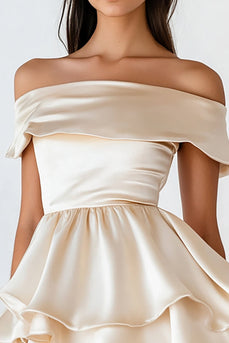 Champagne Satin Short A Line Graduation Dress with Ruffles