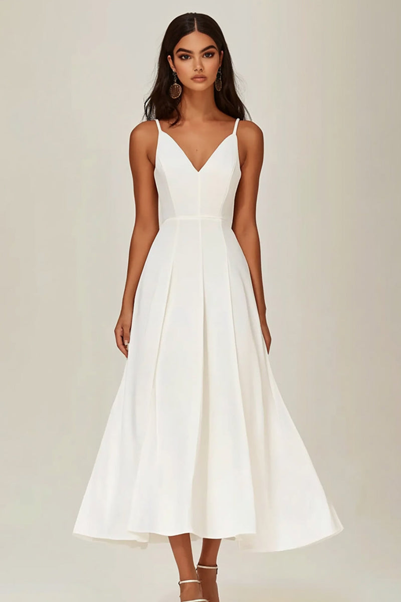 Load image into Gallery viewer, White Satin Long A Line Engagement Dress