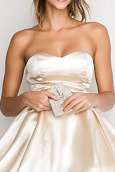 Champagne Satin Sweetheart Short A Line Graduation Dress