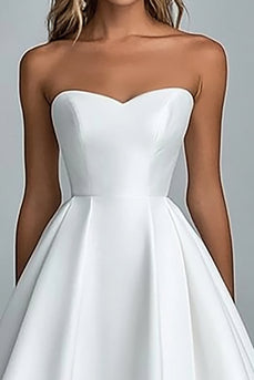 White Satin Sweetheart Midi A Line Engagement Dress