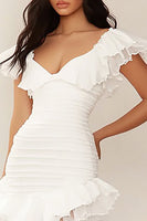 Load image into Gallery viewer, White Asymmetrical V Neck Graduation Dress with Ruffles