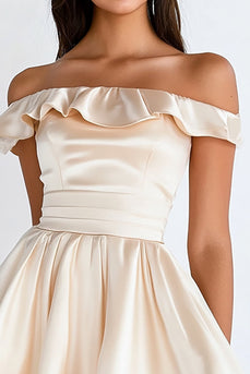 Champagne Satin A Line Short Graduation Dress with Ruffles