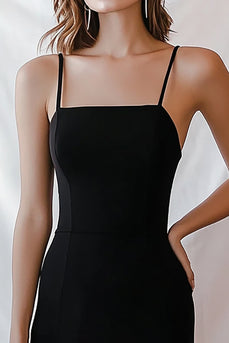 Black Satin Short Spaghetti Straps Bodycon Cocktail Dress