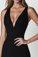 Load image into Gallery viewer, Black Satin V Neck Short Bodycon Cocktail Dress