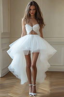 Load image into Gallery viewer, Queendancer UK Women White Organza High-Low Bridal Shower Dress with Ruffles Strapless A Line Cut Out Little White Dress