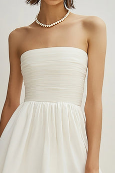 White Satin Strapless Ruched Short Graduation Dress