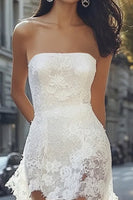Load image into Gallery viewer, Women White Lace High-Low Boho Graduation Dress Strapless Bodycon Little White Dress