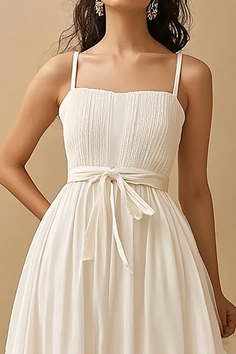Load image into Gallery viewer, White Satin Long A Line Engagement Dress with Ruffles