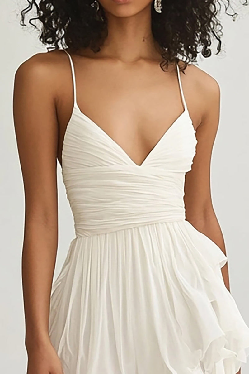 Load image into Gallery viewer, Ivory Chiffon V Neck Pleated Graduation Dress with Ruffles