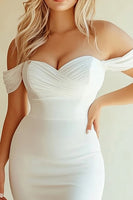 Load image into Gallery viewer, White Chiffon Long Mermaid Engagement Dress with Slit