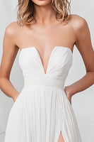 Load image into Gallery viewer, White Chiffon Tube Top Long A Line Engagement Dress with Slit
