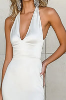 Load image into Gallery viewer, White Satin Halter Long Mermaid Engagement Dress