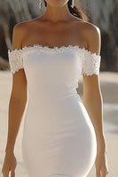 Load image into Gallery viewer, White Satin High-Low Engagement Dress with Lace