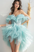 Load image into Gallery viewer, Sparkly Light Green Organza Tiered Short Prom Dress