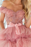 Load image into Gallery viewer, Sparkly Blush A Line Tulle Short Prom Dress