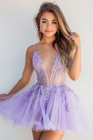 Load image into Gallery viewer, Sparkly Lilac Tulle Short Prom Dress with Appliques