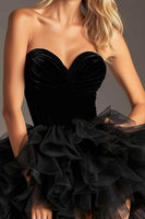 Load image into Gallery viewer, Black A Line Sweetheart Tulle Short Prom Dress with Ruffles