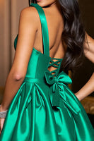 Load image into Gallery viewer, Dark Green A Line Satin Corset Short Prom Dress with Bow