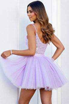 Sparkly Lilac Corset Tulle A Line Short Prom Dress