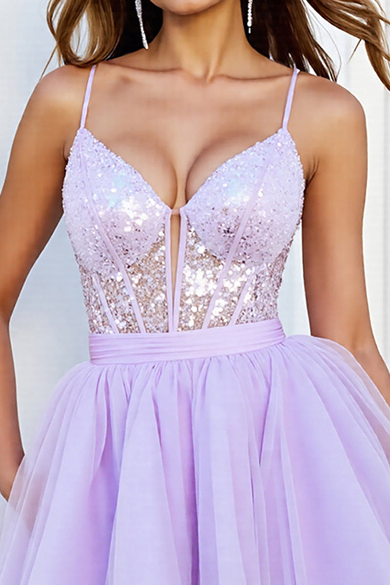 Load image into Gallery viewer, Sparkly Lilac Corset Tulle A Line Short Prom Dress