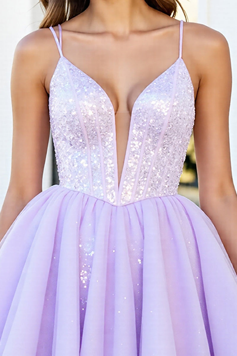 Load image into Gallery viewer, Sparkly Lilac Tulle A Line Short Corset Prom Dress