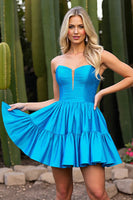 Load image into Gallery viewer, Sky Blue A Line Strapless Short Satin Prom Dress