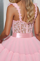 Load image into Gallery viewer, Light Pink A Line Tulle Corset Short Prom Dress with Appliques