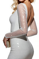 Load image into Gallery viewer, Sparkly White Sequin Bodycon Short Prom Dress with Sleeves