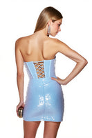 Load image into Gallery viewer, Sparkly Light Blue Sequin Corset Bodycon Short Prom Dress