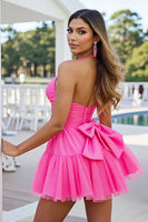 Load image into Gallery viewer, Fuchsia Tulle A Line Halter Short Prom Dress