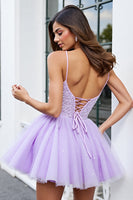 Load image into Gallery viewer, Sparkly Lilac A Line Tulle Short Corset Prom Dress