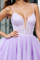 Load image into Gallery viewer, Sparkly Lilac A Line Tulle Short Corset Prom Dress