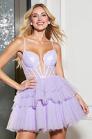 Load image into Gallery viewer, Lilac A Line Tulle Corset Short Prom Dress with Bow