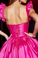 Load image into Gallery viewer, Fuchsia A Line Corset Satin Short Prom Dress