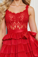Load image into Gallery viewer, Red Corset A Line Short Prom Dress with Lace