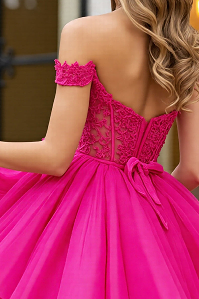Load image into Gallery viewer, Fuchsia Tulle Corset Off the Shoulder Short Prom Dress