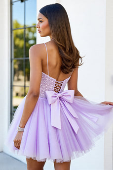 Sparkly Lilac Corset A Line Short Tulle Prom Dress