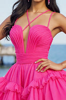 Load image into Gallery viewer, Fuchsia Tulle A Line Short Prom Dress with Ruffles