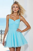 Load image into Gallery viewer, Blue Tulle A Line Short Prom Dress with Bow