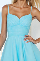 Load image into Gallery viewer, Blue Tulle A Line Short Prom Dress with Bow